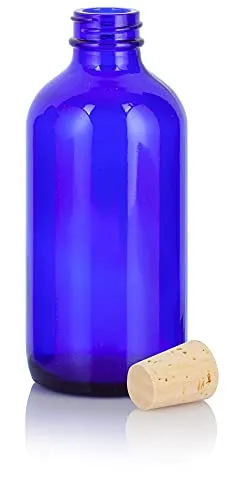 16 oz Cobalt Blue Glass Boston Round Bottle with Cork Stopper Closure   Funnel (2)