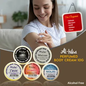 5 Pcs x 10g Al Hiba Perfumed Body Creams - Alcohol Free (Sabaya, Maryam, Solid, Adidas, Deos)