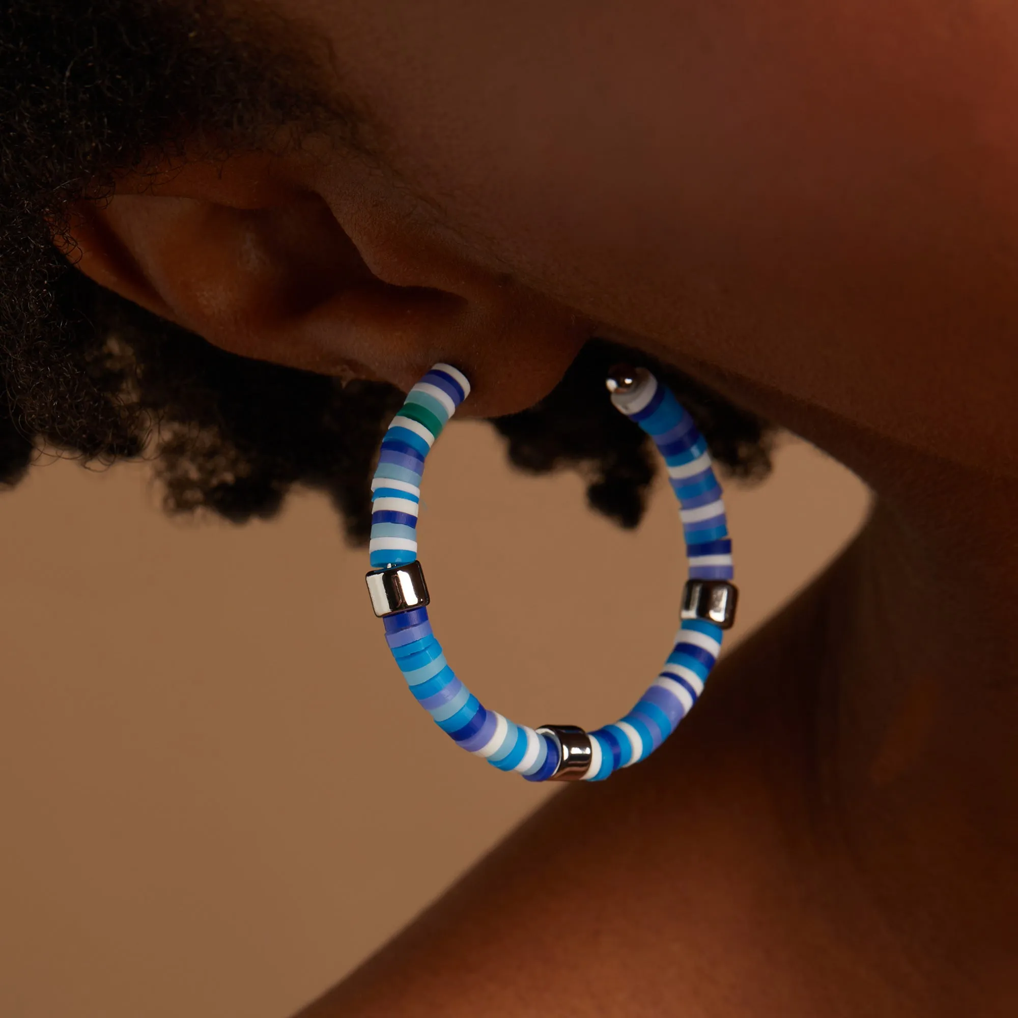 Beaded Hoop Earrings, Cool Blue