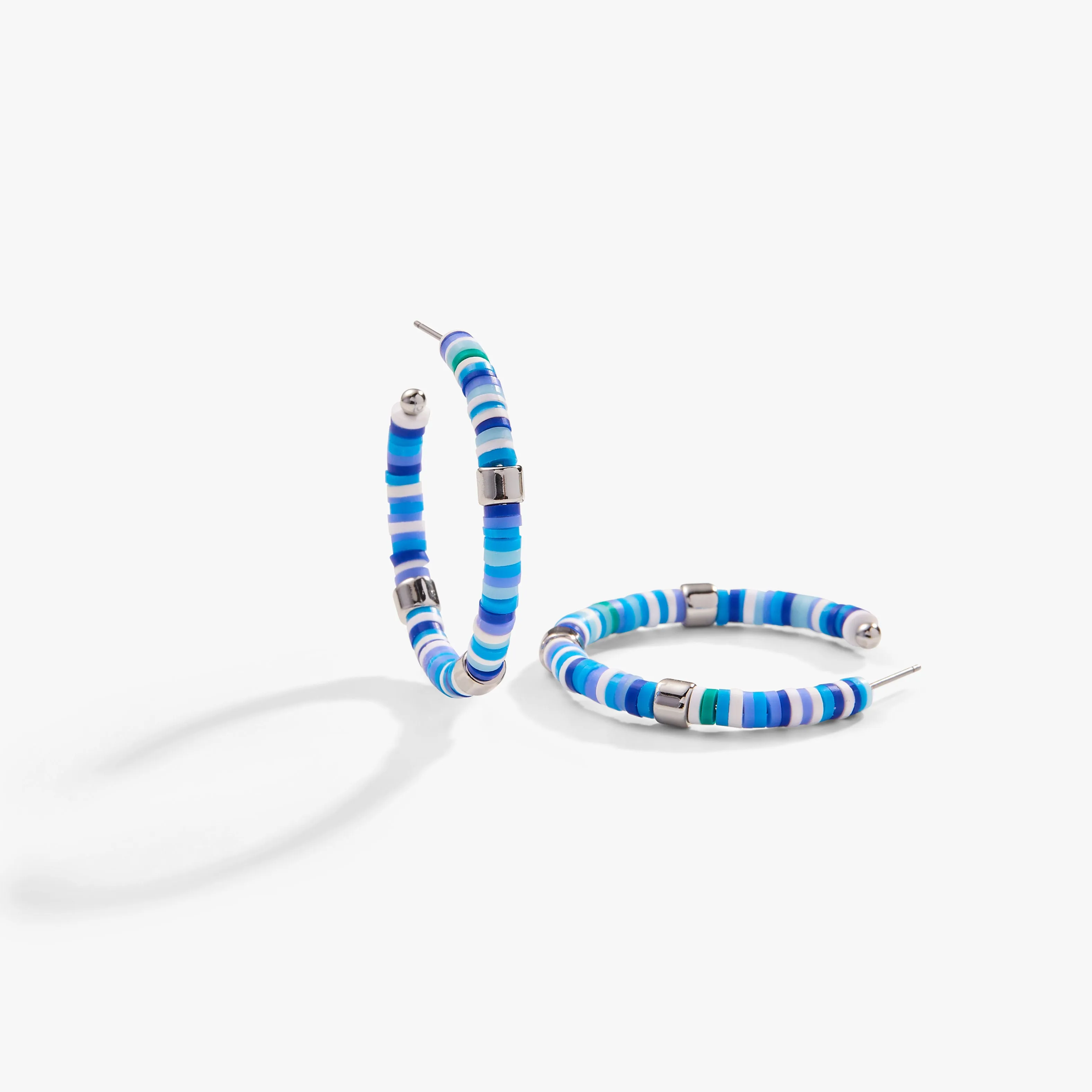 Beaded Hoop Earrings, Cool Blue