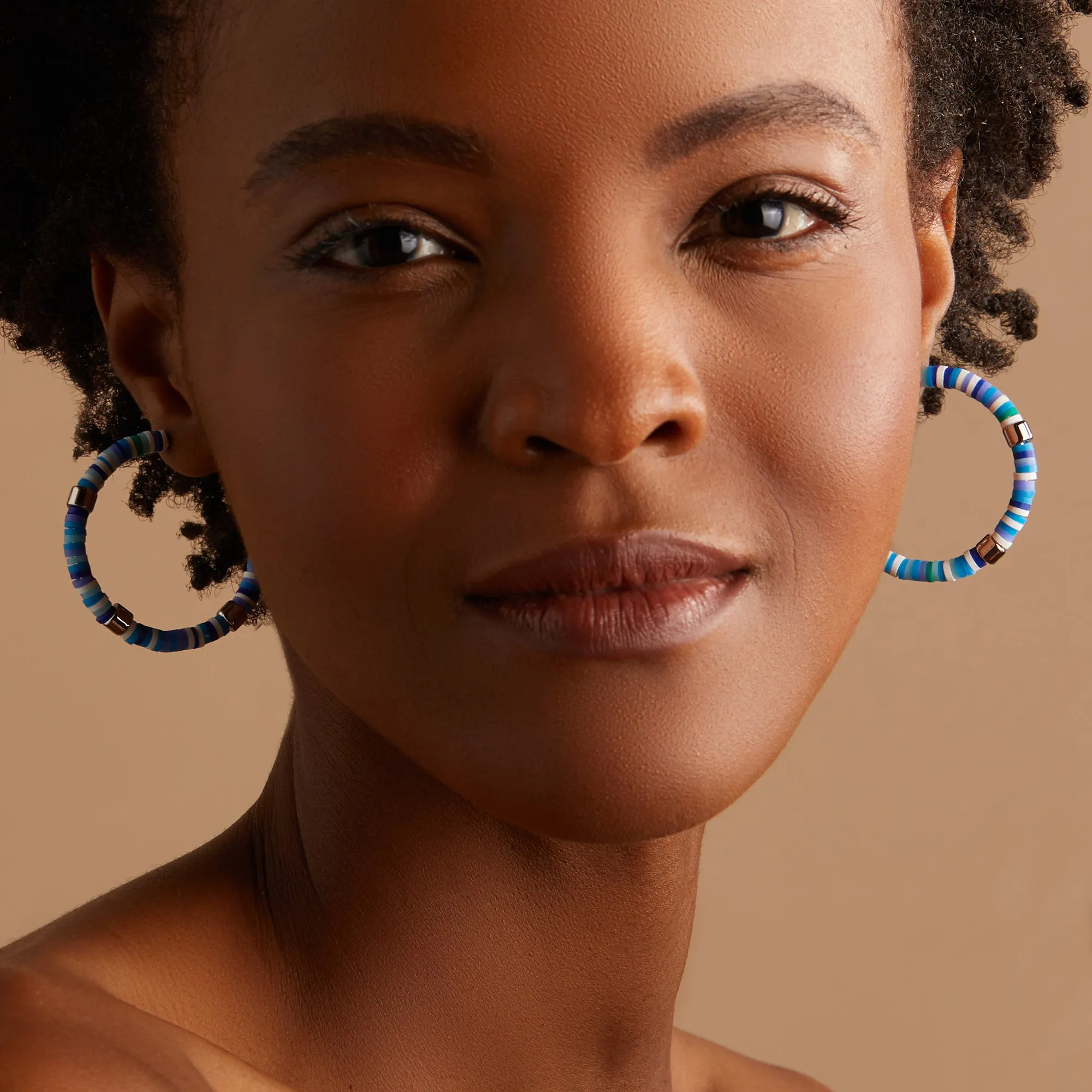 Beaded Hoop Earrings, Cool Blue