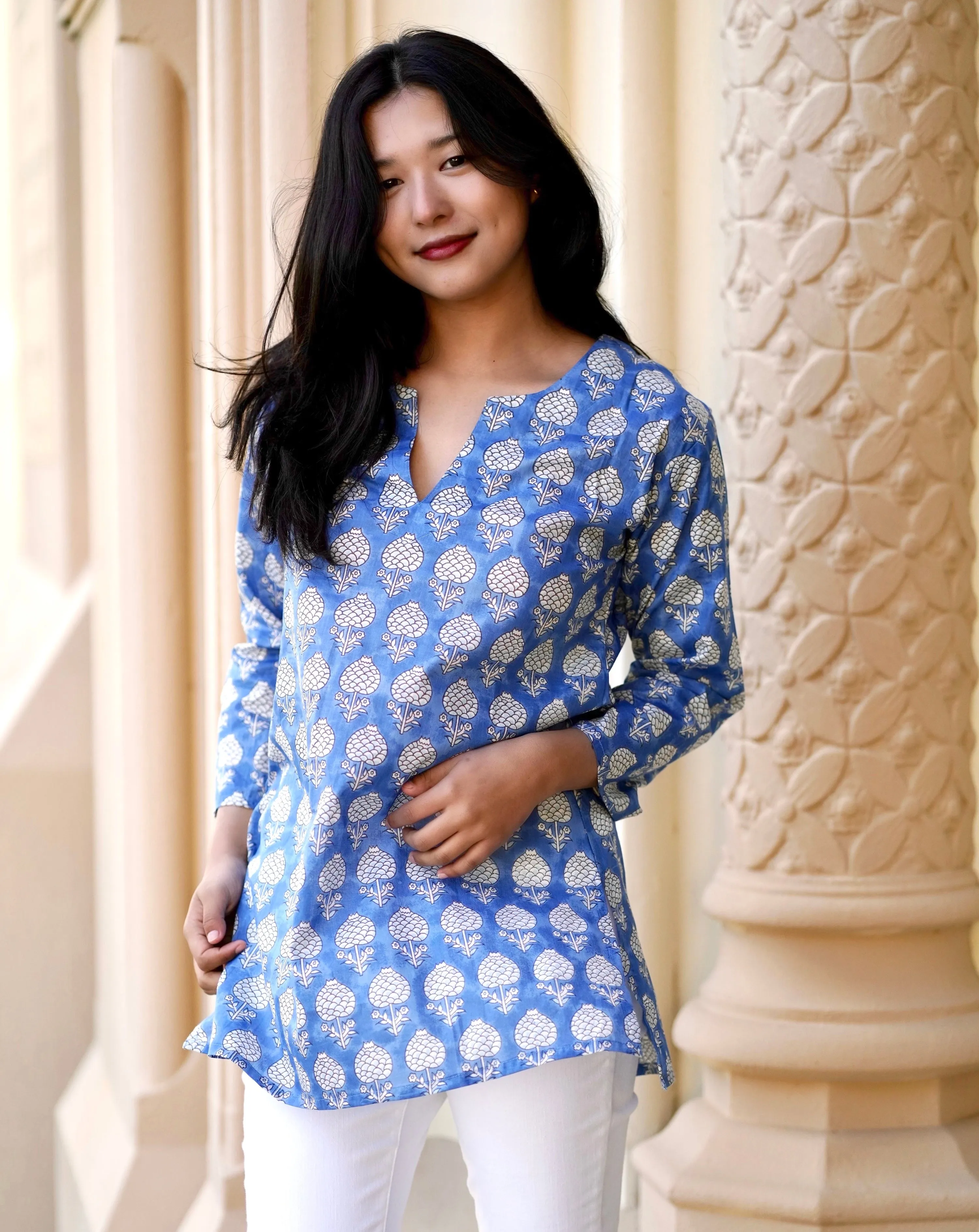 Hydrangea Bloom Cotton Tunic Blue