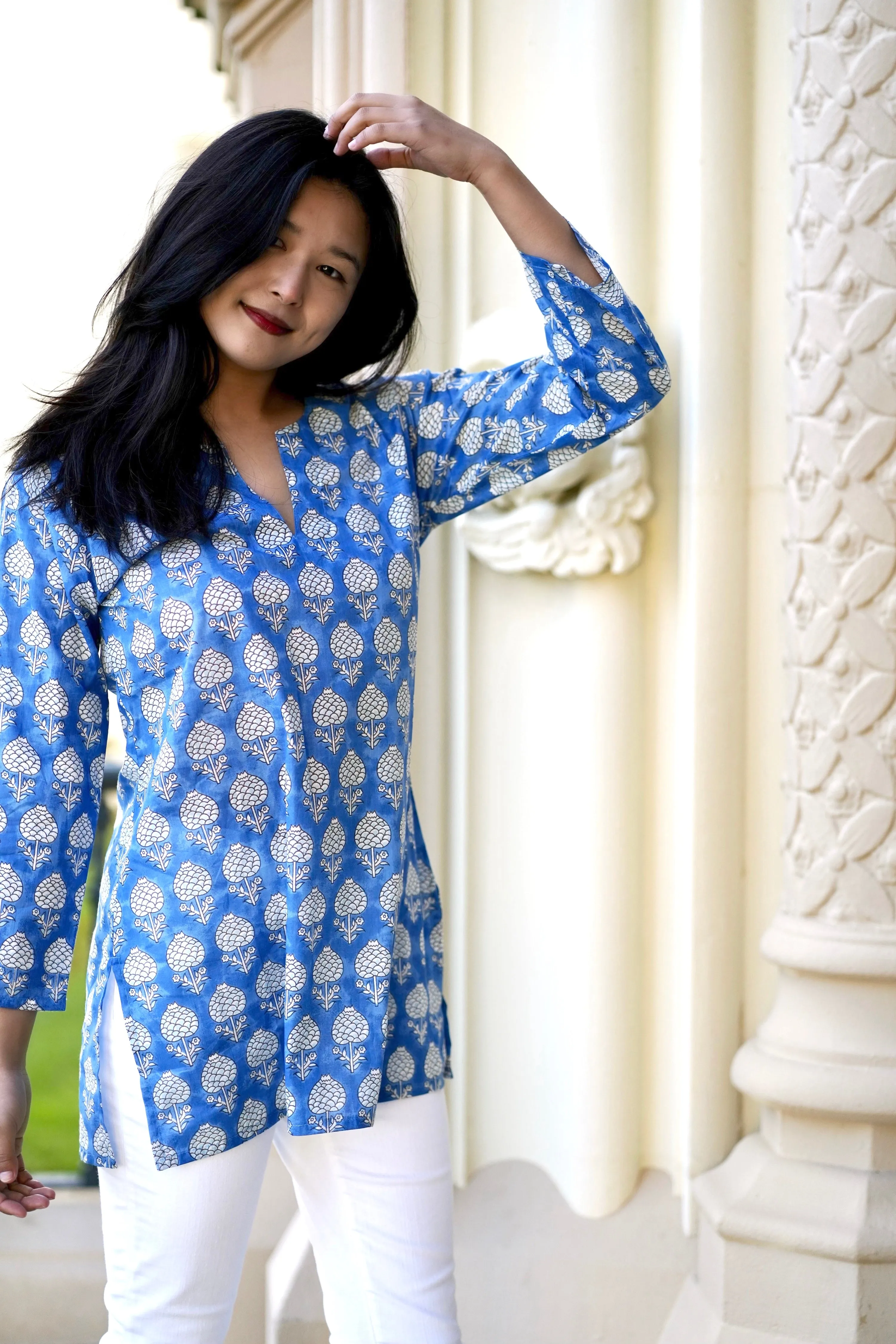 Hydrangea Bloom Cotton Tunic Blue