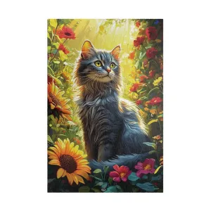 Jigsaw Puzzle - Serene Cat in Colorful Garden, 252/520/1014 Pieces, Sunflowers, Tranquil Nature Scene, Detailed Vibrant Design