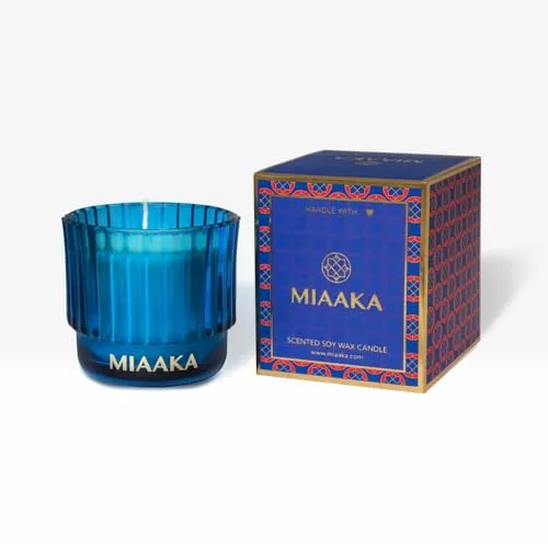 MIAAKA Graceful Twist Fluted Glass Jar Hand Poured Scented Candle Warm Woodsy Blend Fragrance