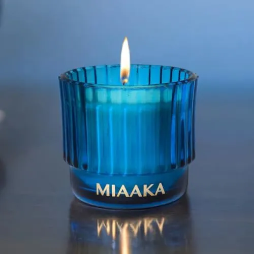 MIAAKA Graceful Twist Fluted Glass Jar Hand Poured Scented Candle Warm Woodsy Blend Fragrance