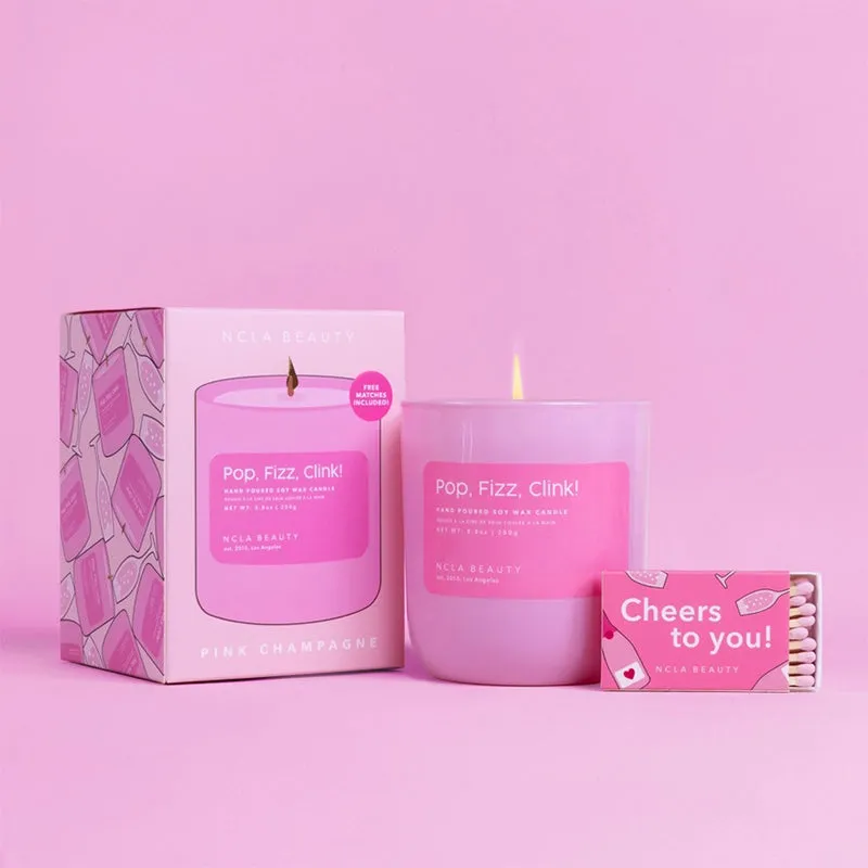 NCLA BEAUTY | Pop Fizz Clink! (Pink Champagne) Soy Wax Candle