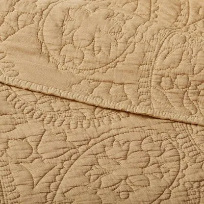 New - Twin/Twin Extra Long Garment Washed Paisley Stitch Quilt Wheat - Threshold