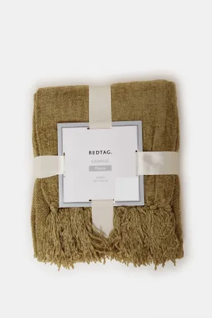 Olive Chenille Throw With Fringe