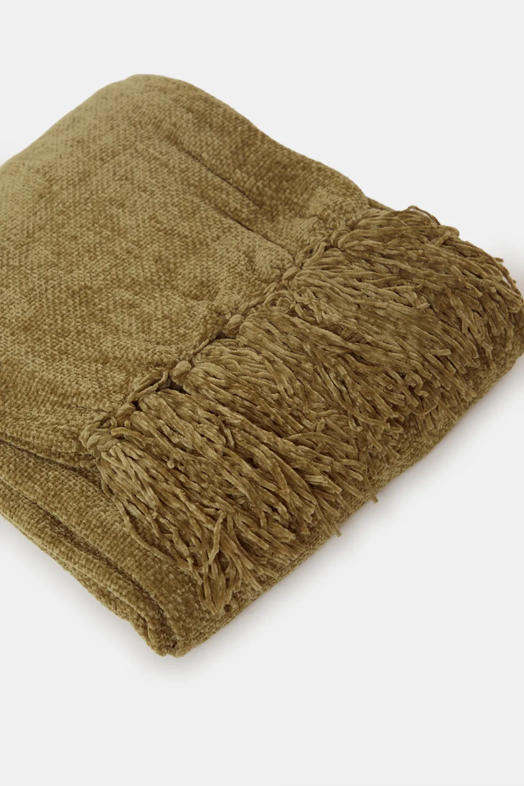 Olive Chenille Throw With Fringe