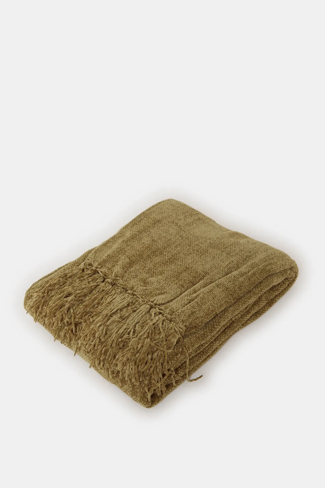 Olive Chenille Throw With Fringe