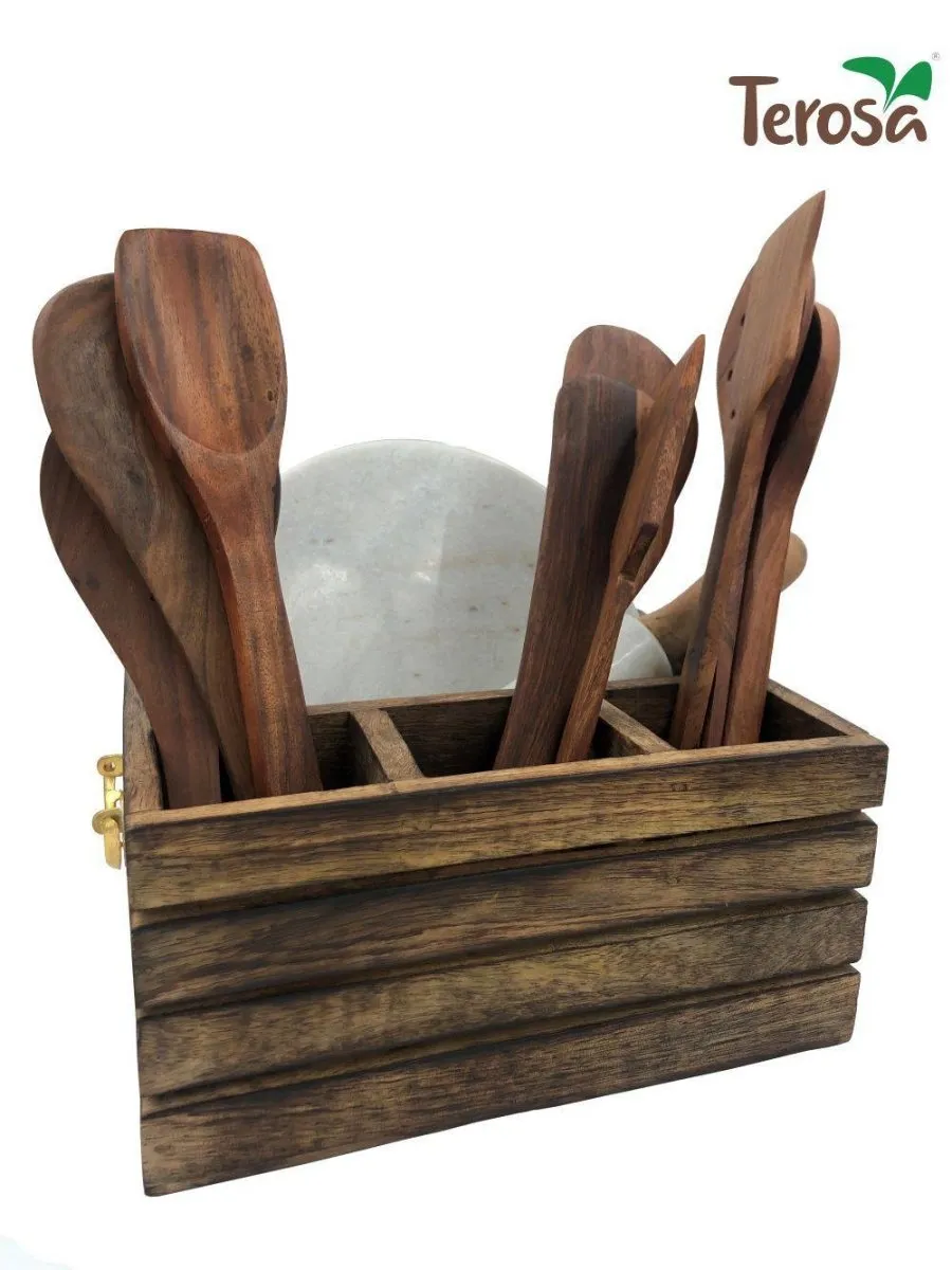 Rustic Wooden Kitchen Organiser or Caddy - Grande - Cutlery Holder or Dining Organiser