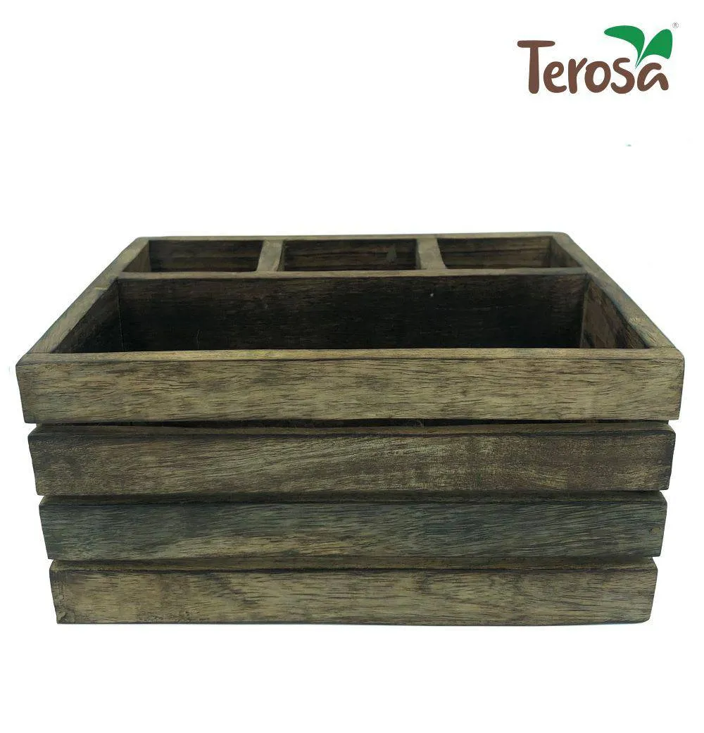 Rustic Wooden Kitchen Organiser or Caddy - Grande - Cutlery Holder or Dining Organiser