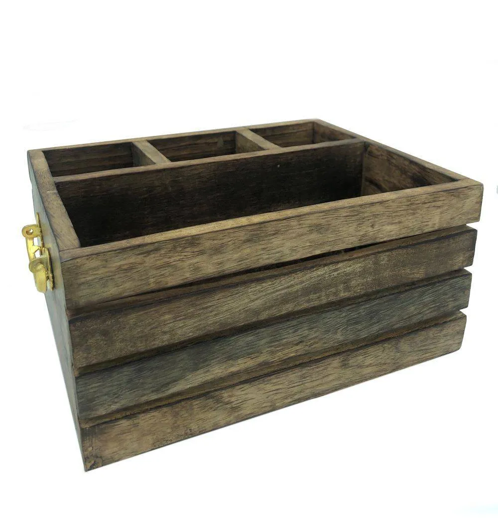 Rustic Wooden Kitchen Organiser or Caddy - Grande - Cutlery Holder or Dining Organiser