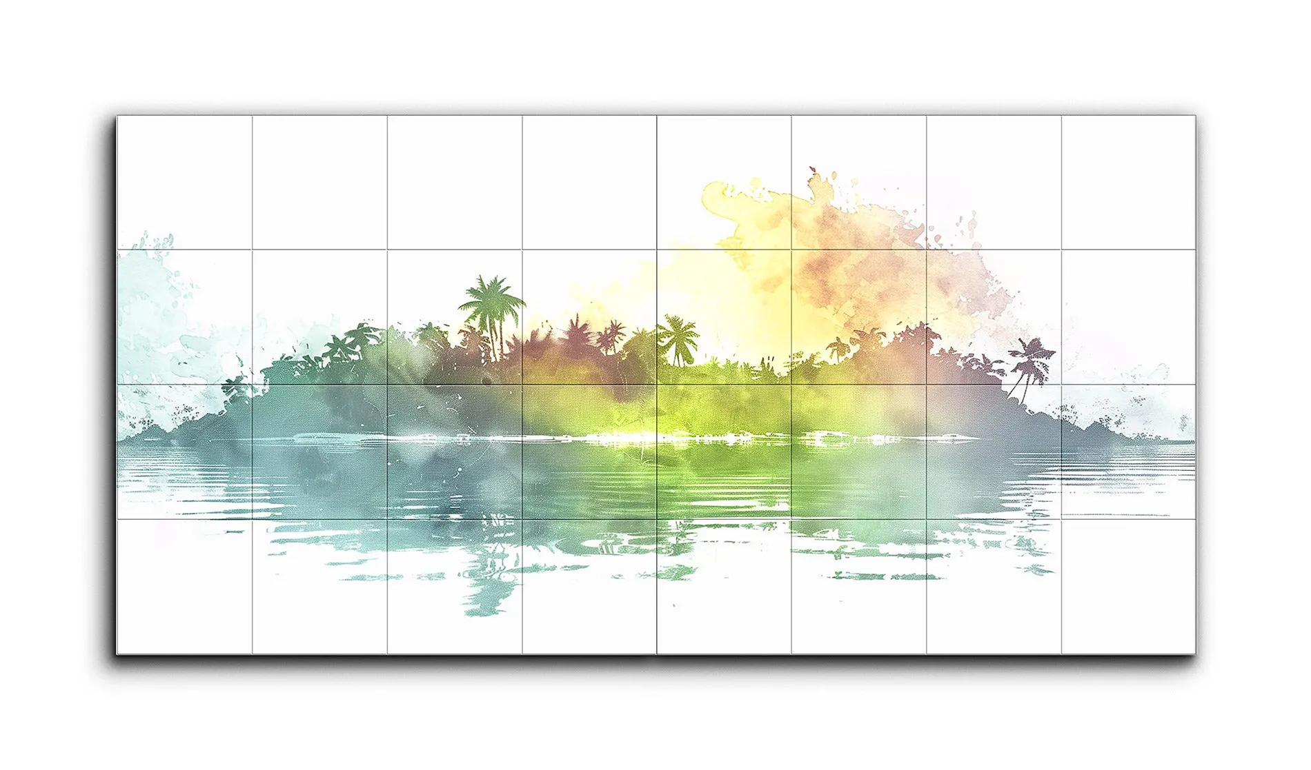 Serene Tropical Sunrise: Watercolor Island Landscape