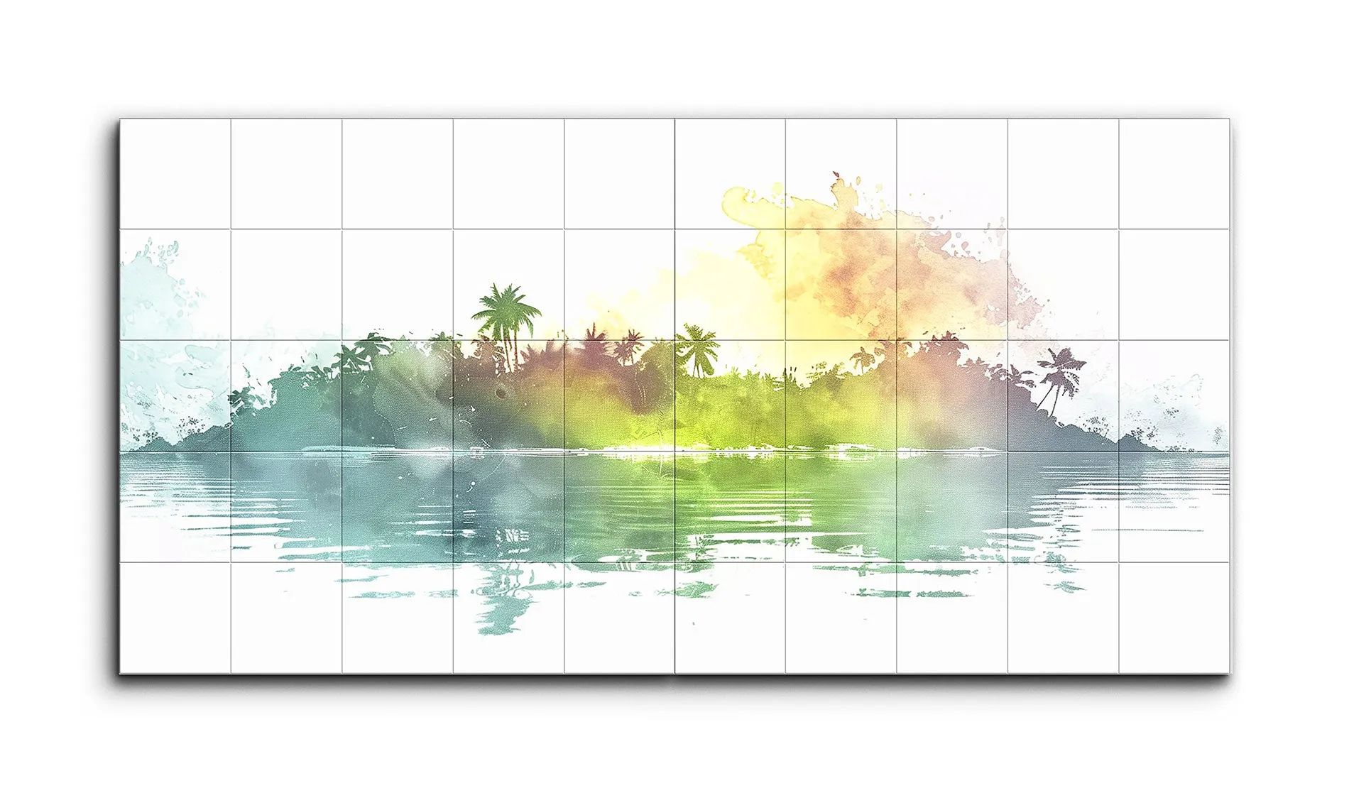 Serene Tropical Sunrise: Watercolor Island Landscape