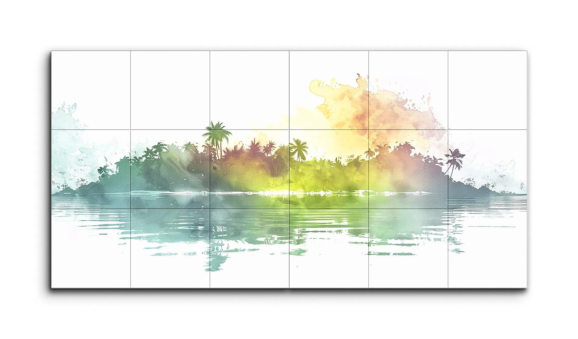 Serene Tropical Sunrise: Watercolor Island Landscape