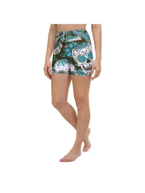 Sky Blue Sugar Skull Yoga Shorts