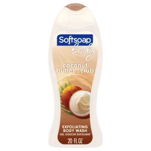 Softsoap Adult Body Wash Exfoliating Scrub, Coconut Butter Scent, All Skin Types, 20 oz Bottle