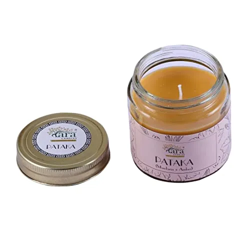 Tara Scented Candle-Pataka of India-Pataka Mandarin   Amber Aromatherapy|375 gm,Burn Time Upto 48 Hrs|Glass Jar with Screw lid|Handcrafted,Luxury Gift, Home Décor,Gift for Her|Single Wick|Large