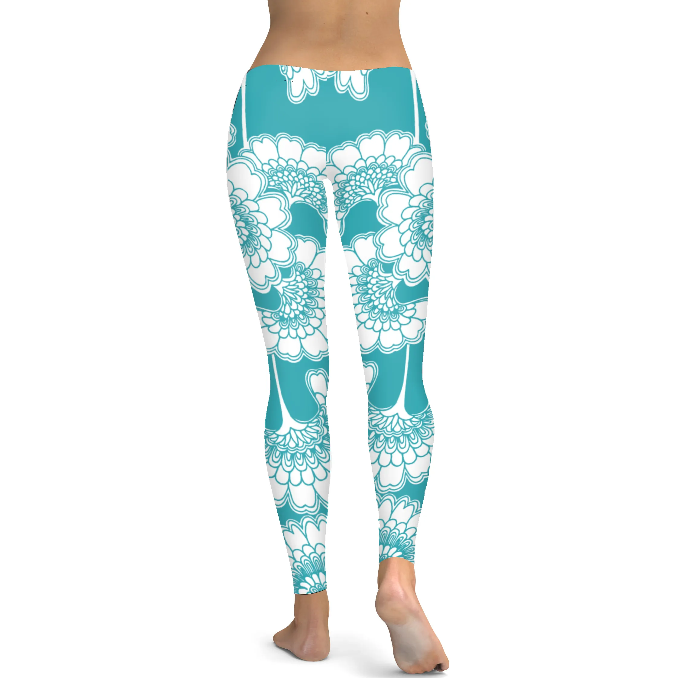 Teal Japanese Floral Leggings