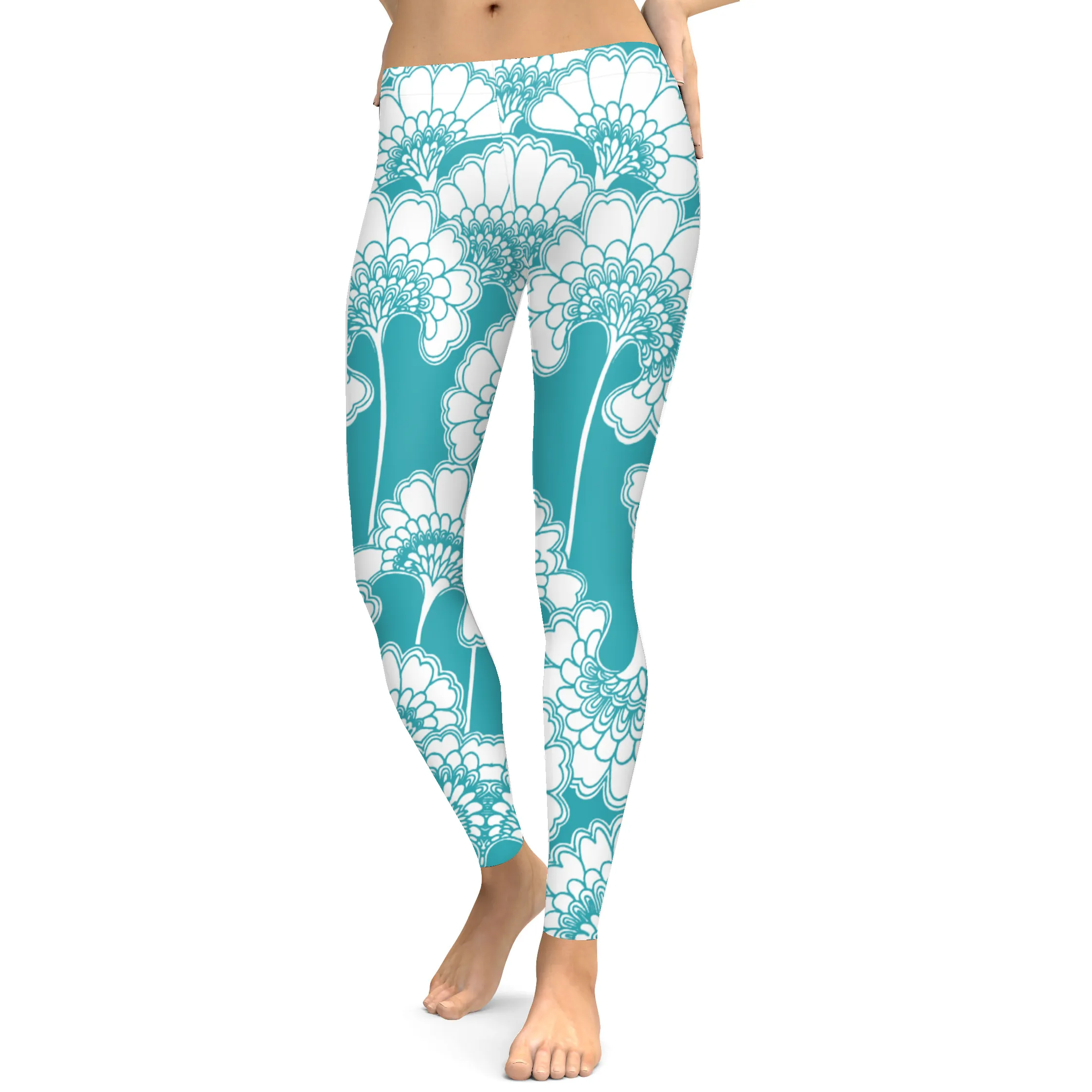 Teal Japanese Floral Leggings