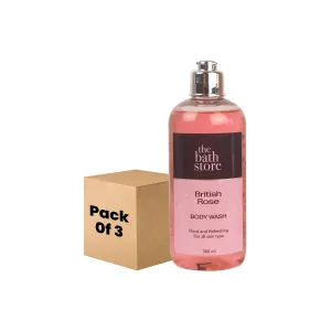 The Bath Store British Rose Body Wash - Deep Cleansing | Exfoliating | Nourishing Liquid Soap | Men and Women - 300ml (Pack of 3)