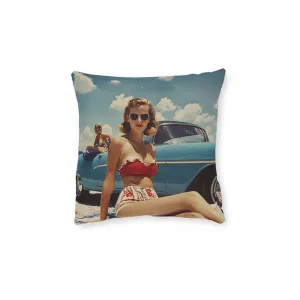 Vintage Beach Day Square Pillow - Cosy Home Decor - UK