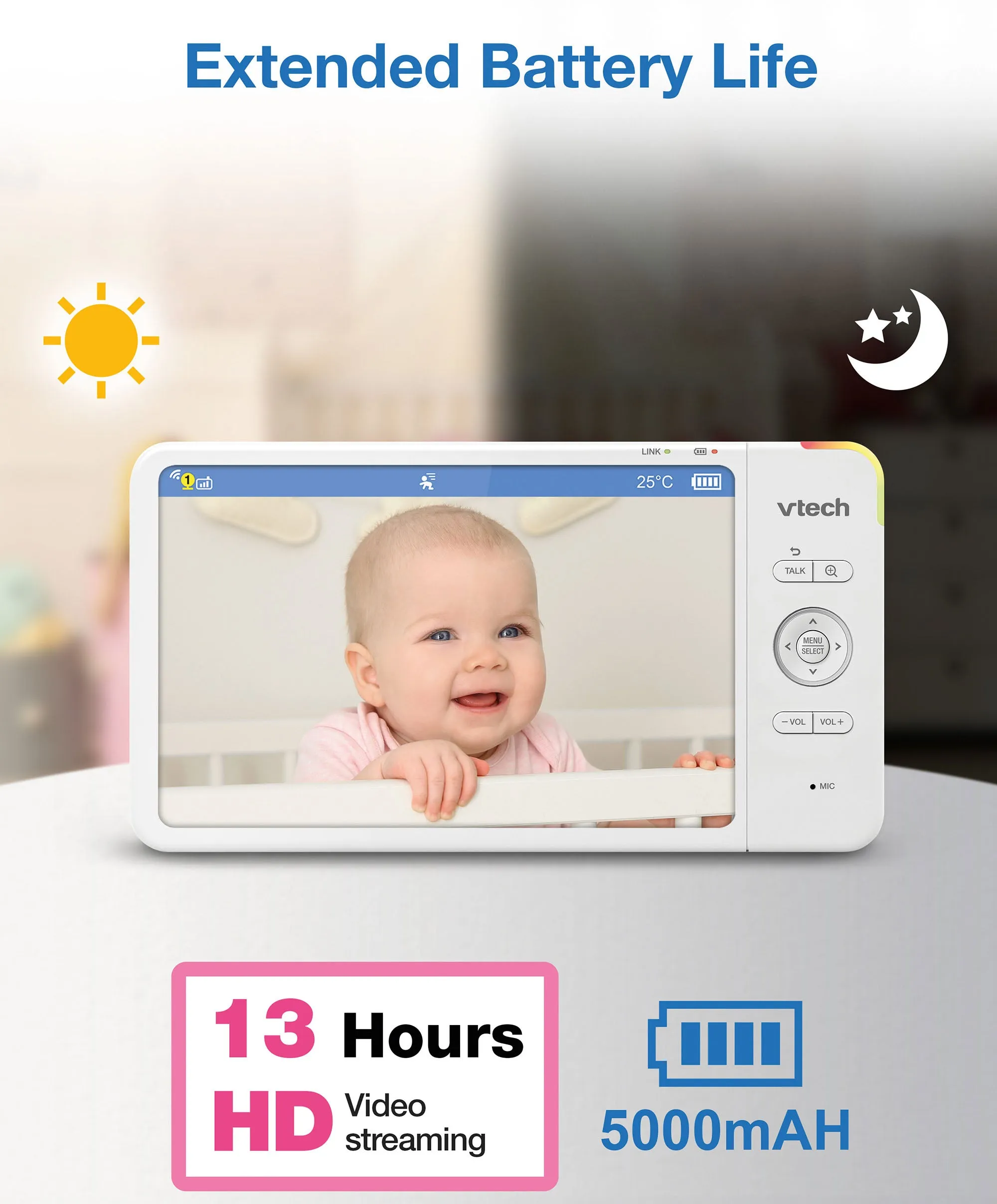 VTech VM7367HD 7” HD Pan & Tilt Video Monitor – White