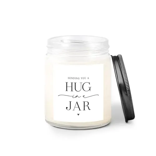 Warm Hug in a Jar Scented Candles for Home, Relaxing Aromatherapy Gifts for Women with Lavender Essential Oils, Natural Soy Wax Blend, Long 60-Hour Burn, Friendship Gifts, 9 Oz