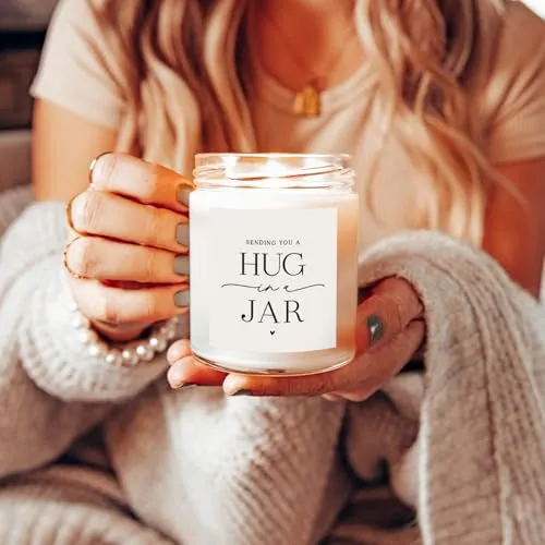 Warm Hug in a Jar Scented Candles for Home, Relaxing Aromatherapy Gifts for Women with Lavender Essential Oils, Natural Soy Wax Blend, Long 60-Hour Burn, Friendship Gifts, 9 Oz