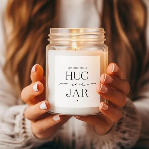 Warm Hug in a Jar Scented Candles for Home, Relaxing Aromatherapy Gifts for Women with Lavender Essential Oils, Natural Soy Wax Blend, Long 60-Hour Burn, Friendship Gifts, 9 Oz